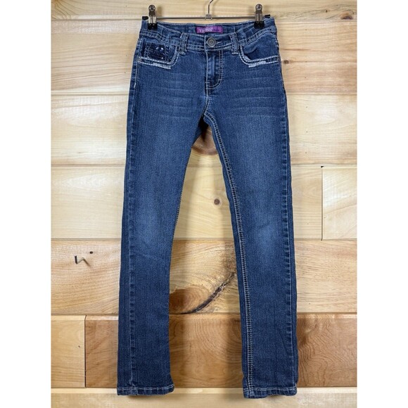 Vigoss Denim Jeans Decorative Stitching Girls Size 10 Blue Sequence Pockets